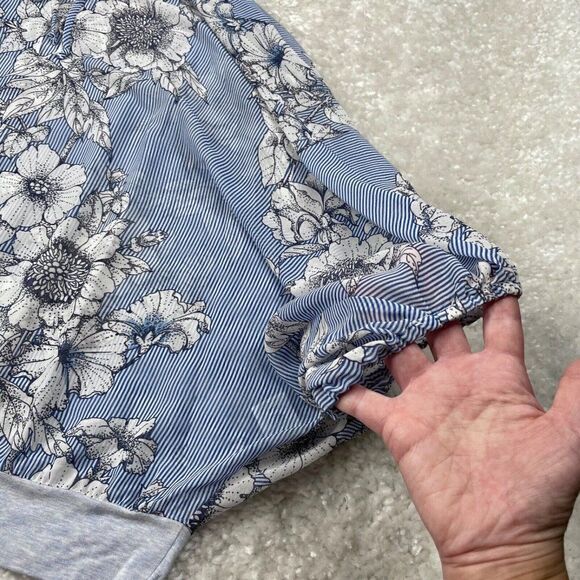 Cabi Sirena Floral Striped Dolman Blouse Top Sheer - Picture 6 of 10